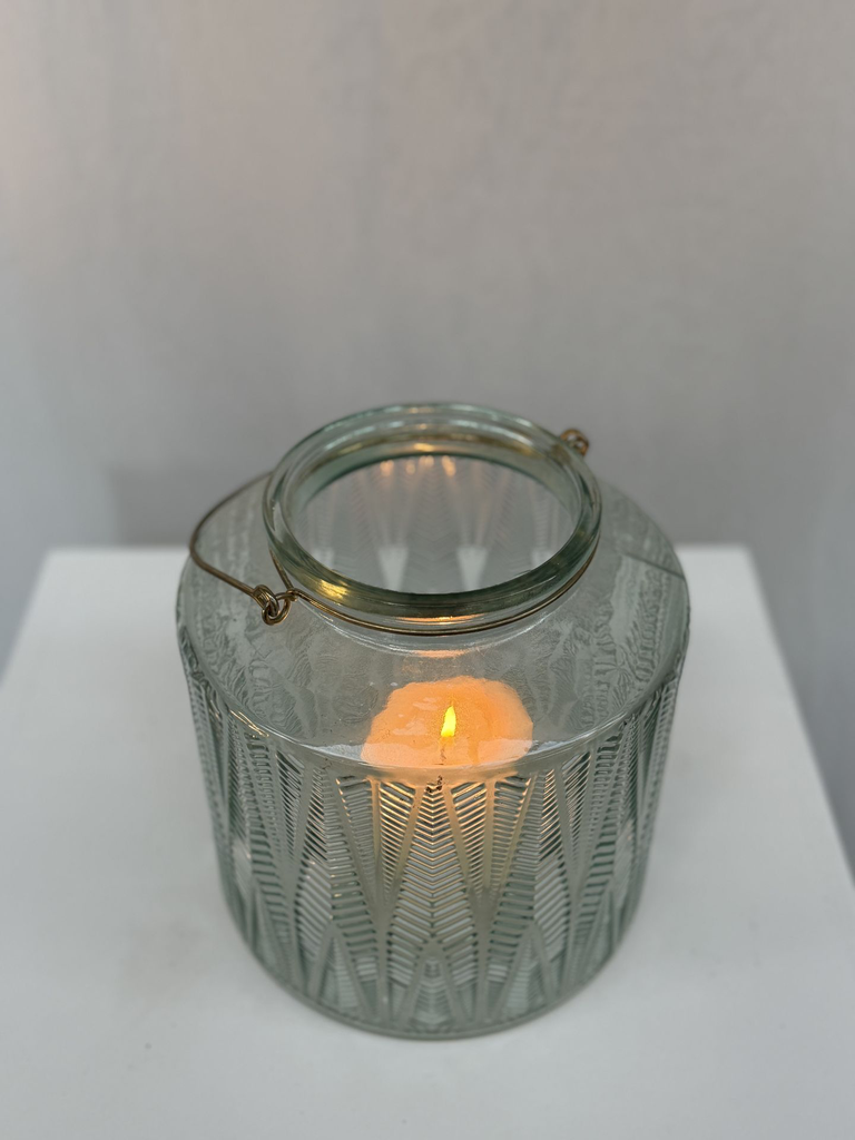 Lanterne en verre striée verte