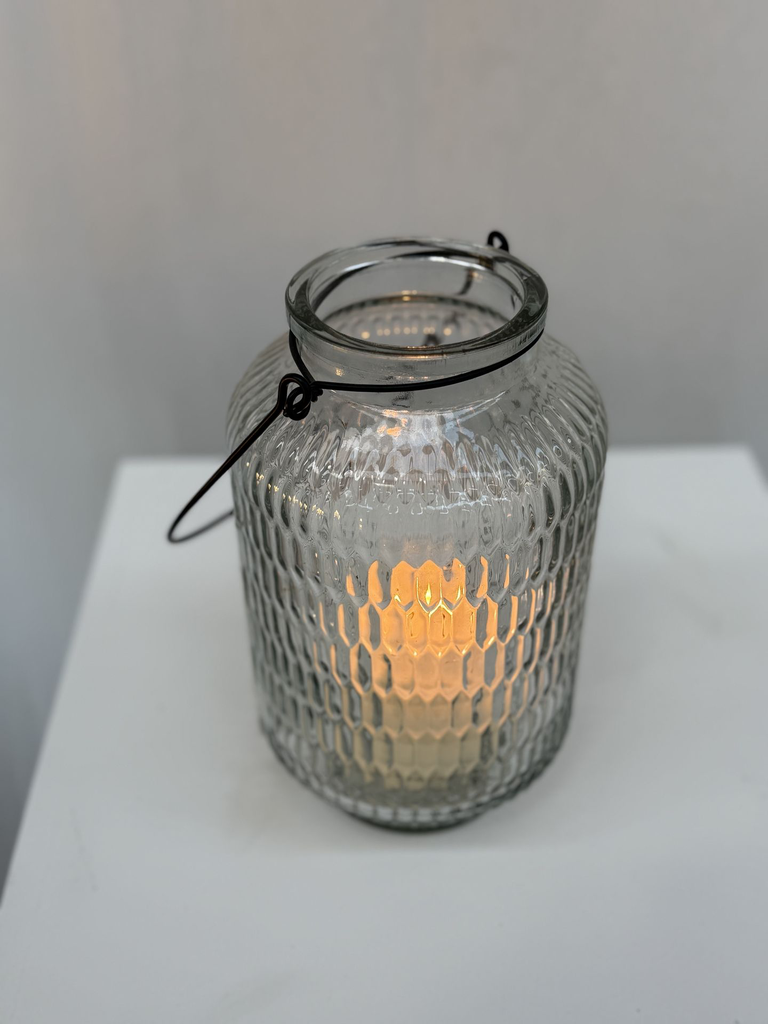 Lanterne verre striée cylindrique