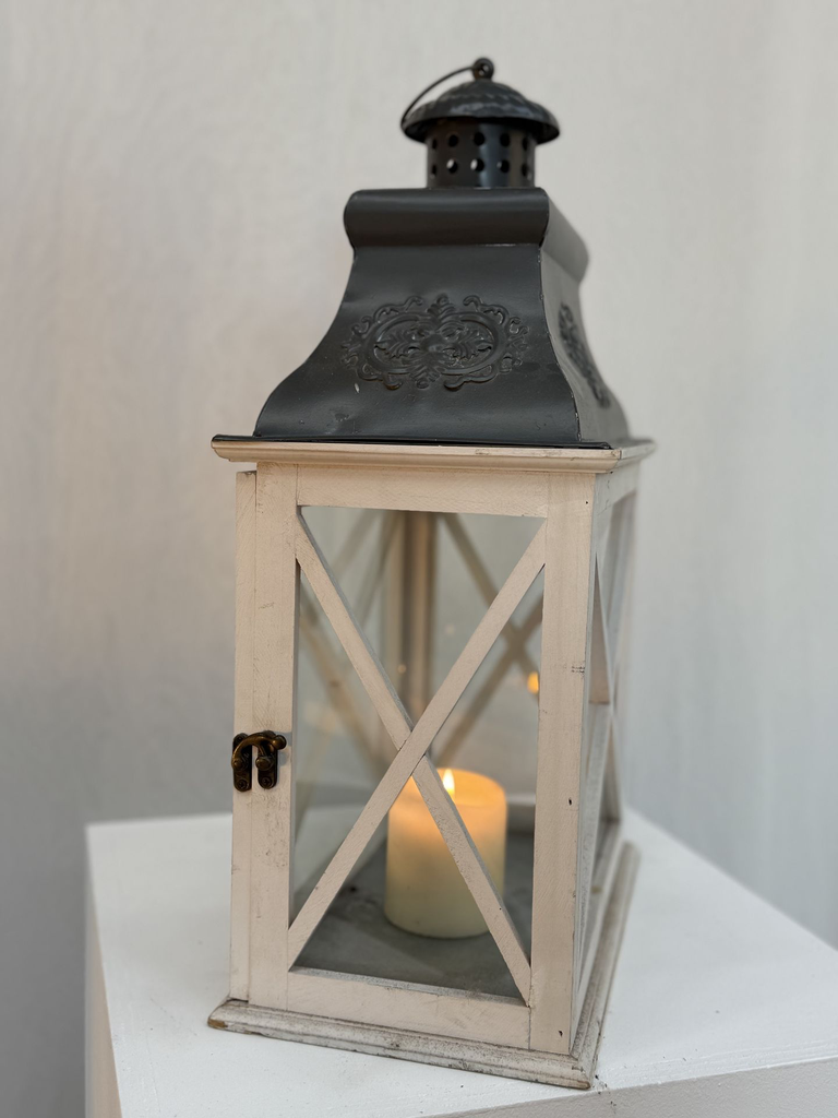 Lanterne en bois blanche GM