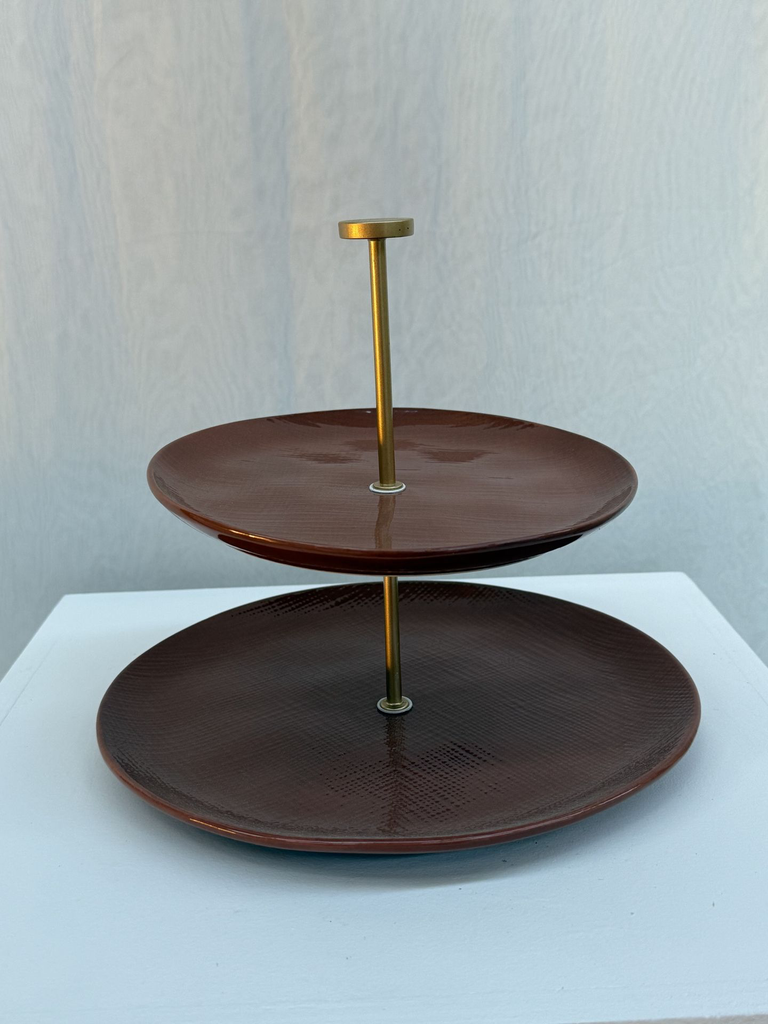 Présentoir à gâteaux rose et doré