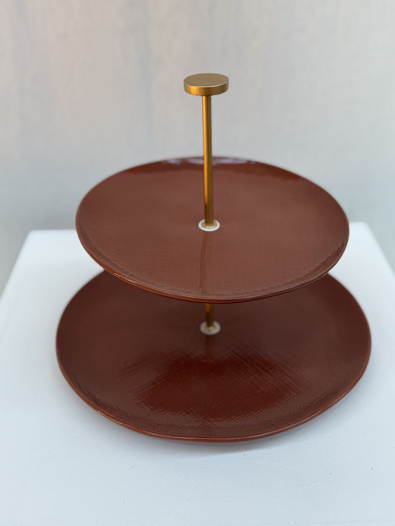 Présentoir à gâteaux rose et doré