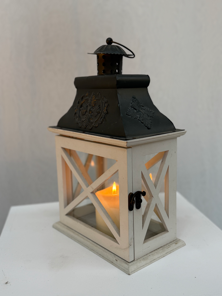 Lanterne en bois blanche PM