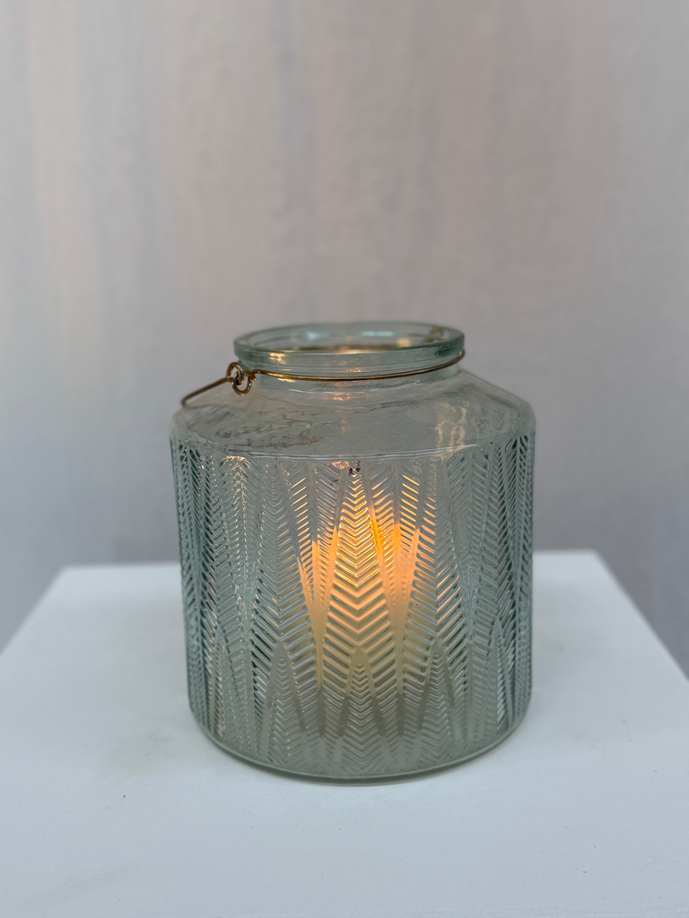 Lanterne en verre striée verte