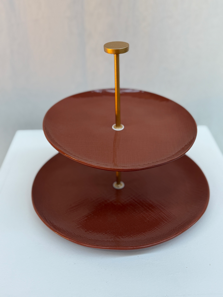 Présentoir à gâteaux rose et doré