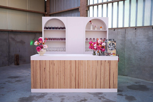 Bar beige/bois, modules étagères